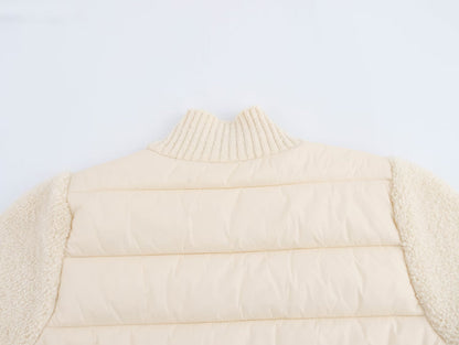 Stand-Collar Knitted Patchwork Jacket