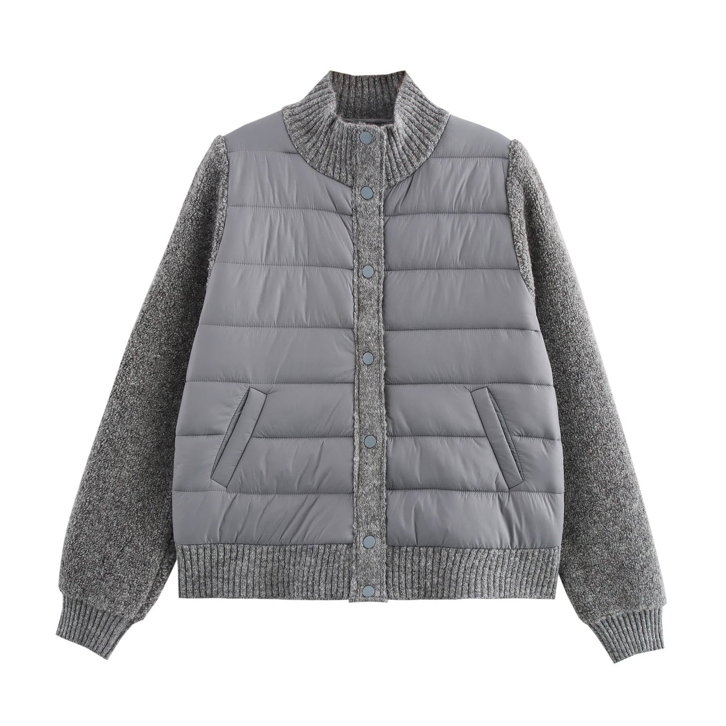 Stand-Collar Knitted Patchwork Jacket