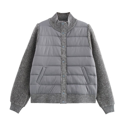 Stand-Collar Knitted Patchwork Jacket