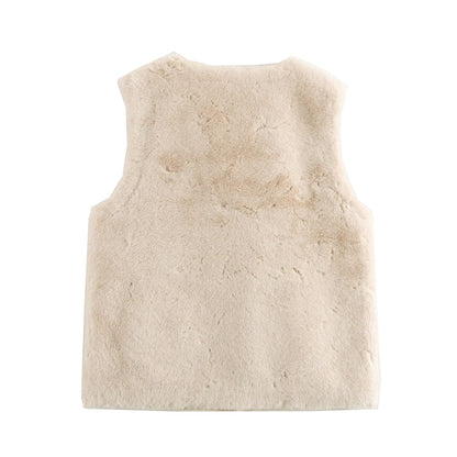 Imitation Marten V-neck Vest Jacket