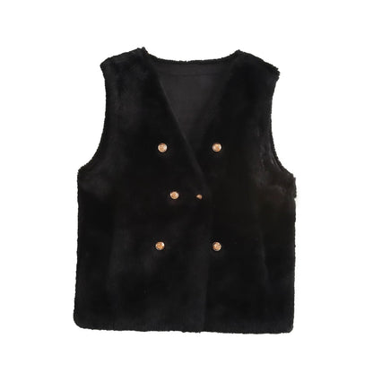 Imitation Marten V-neck Vest Jacket