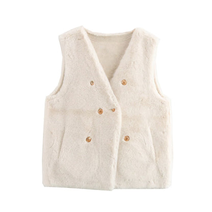 Imitation Marten V-neck Vest Jacket