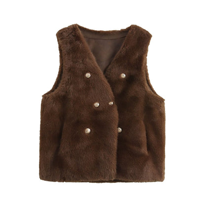 Imitation Marten V-neck Vest Jacket