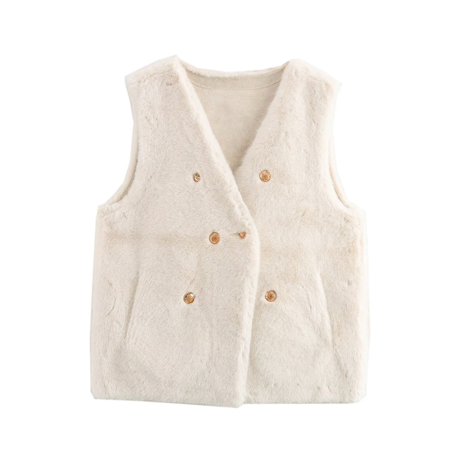 Imitation Marten V-neck Vest Jacket