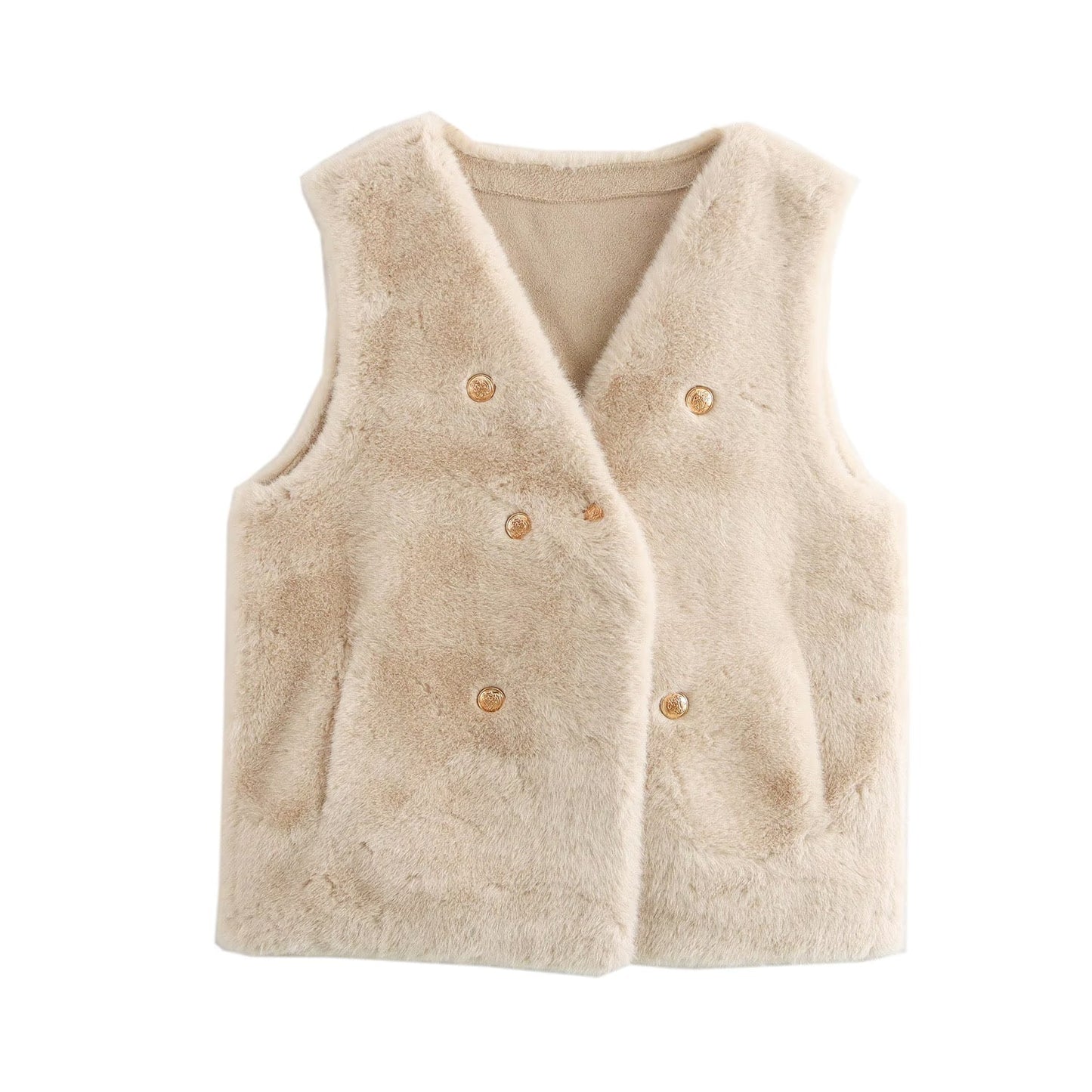 Imitation Marten V-neck Vest Jacket