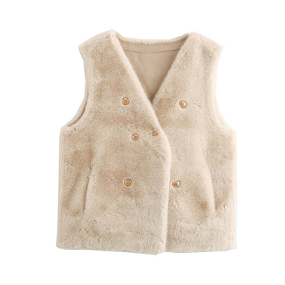 Imitation Marten V-neck Vest Jacket