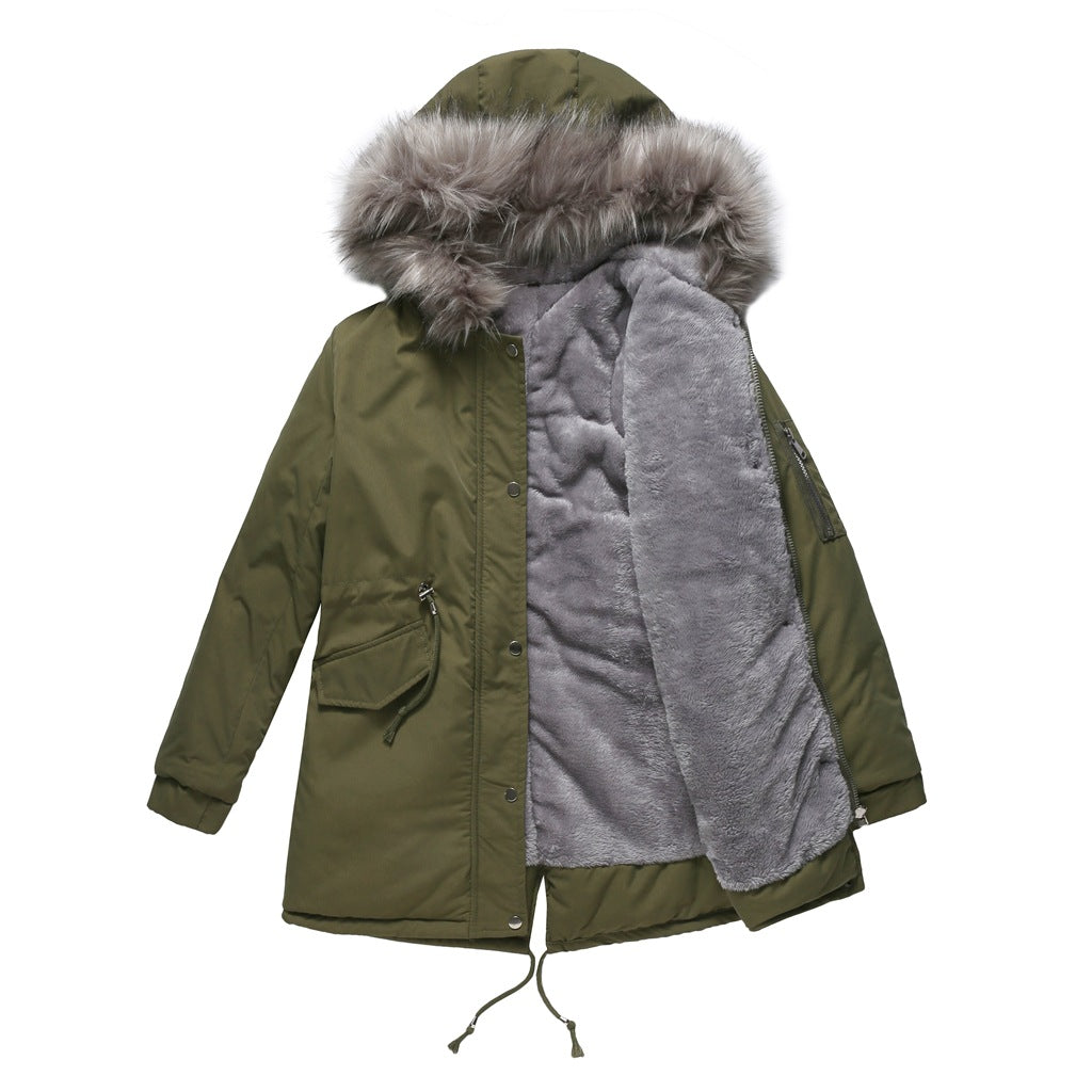 Fur Collar Fleece Cotton-Padded Parkas
