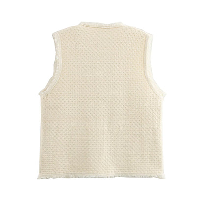 Fringed Knit Sleeveless Vest