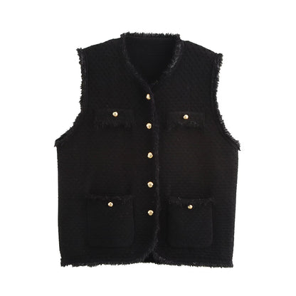 Fringed Knit Sleeveless Vest