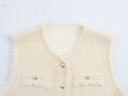 Fringed Knit Sleeveless Vest