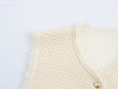 Fringed Knit Sleeveless Vest
