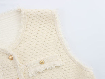 Fringed Knit Sleeveless Vest