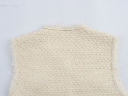 Fringed Knit Sleeveless Vest