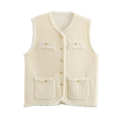 Fringed Knit Sleeveless Vest