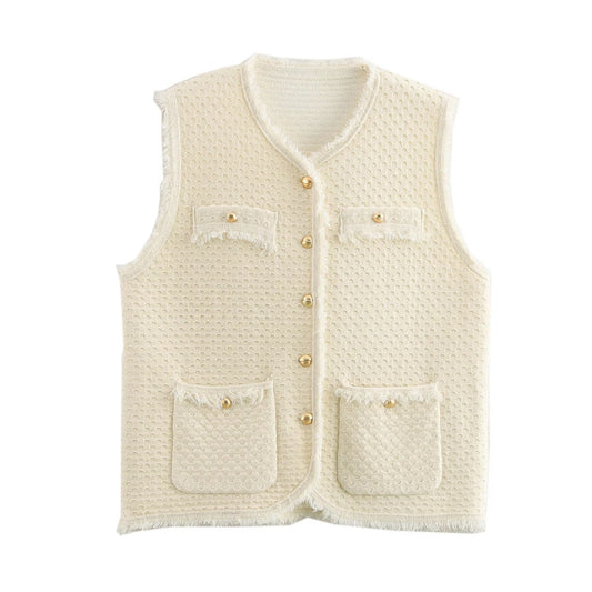Fringed Knit Sleeveless Vest