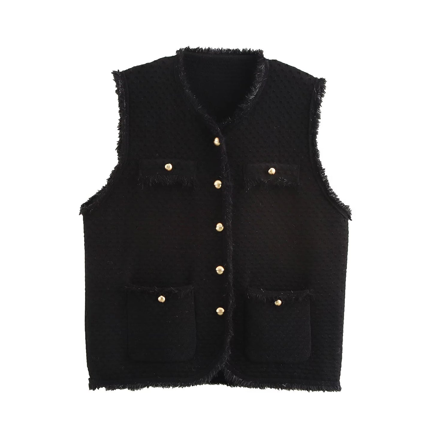 Fringed Knit Sleeveless Vest