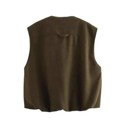 Sleeveless Pleated Loose Vest Coat