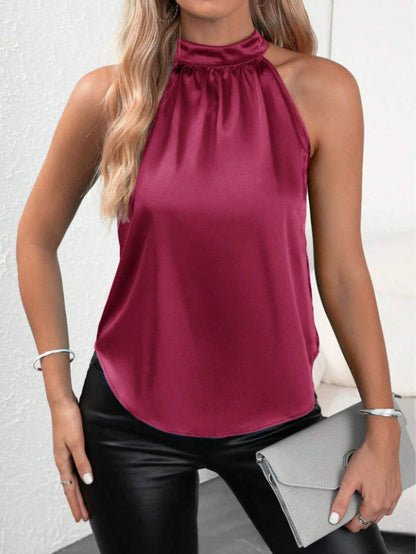 Solid Color Halter Sleeveless Top