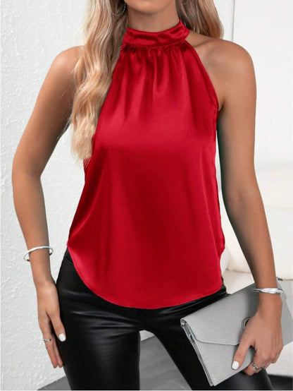 Solid Color Halter Sleeveless Top