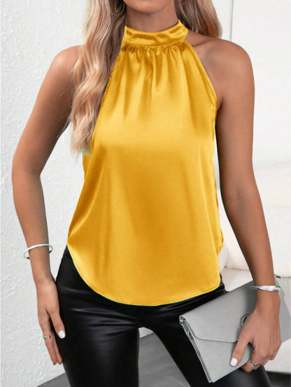 Solid Color Halter Sleeveless Top