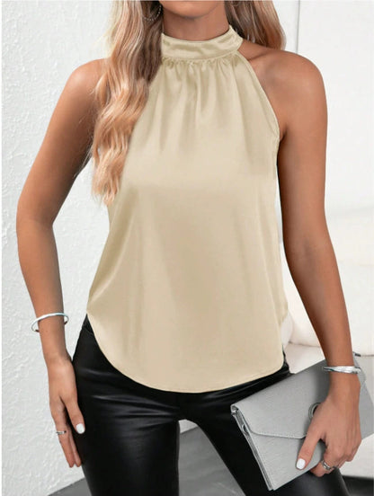 Solid Color Halter Sleeveless Top