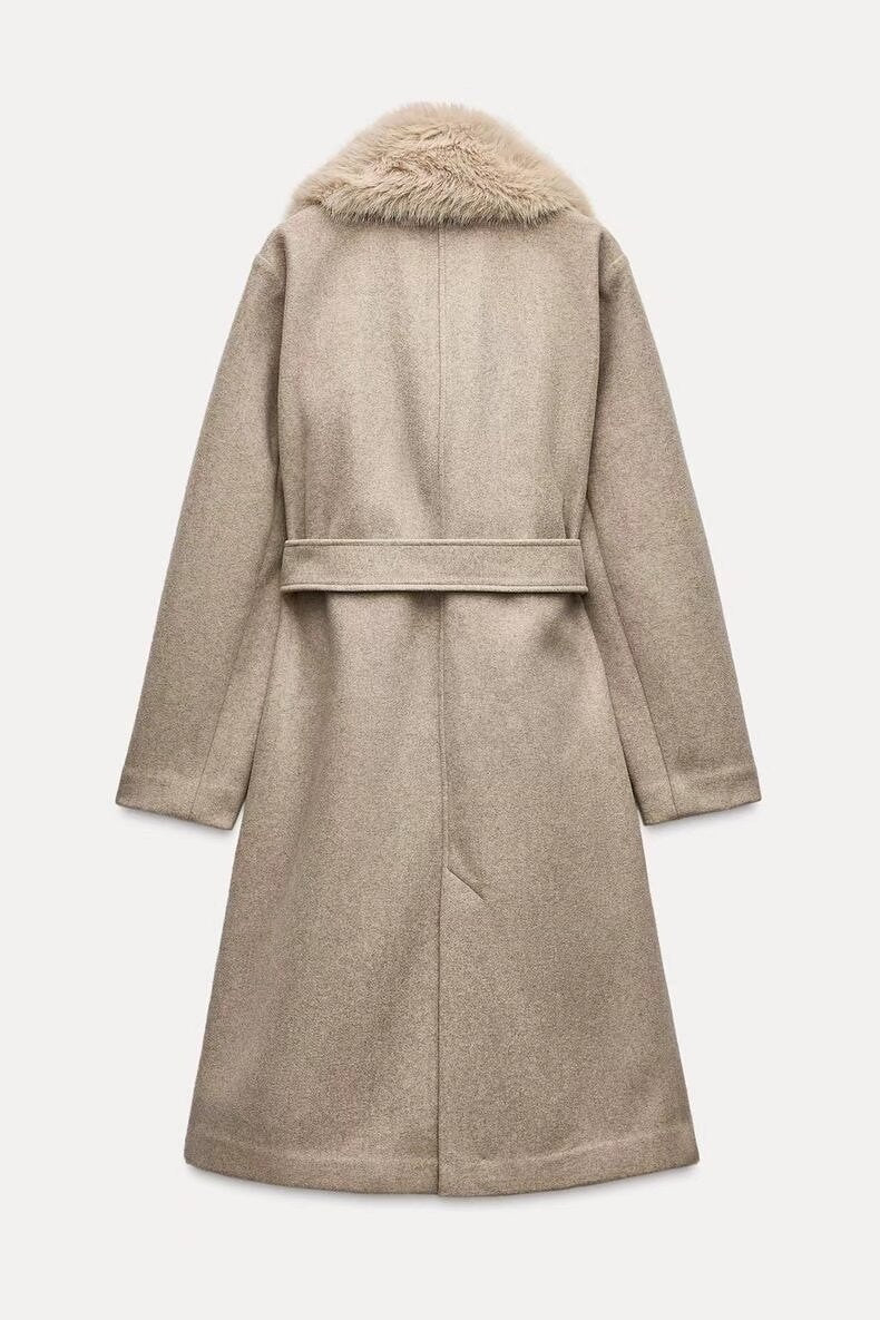 Artificial Fur Belted Trench Coat