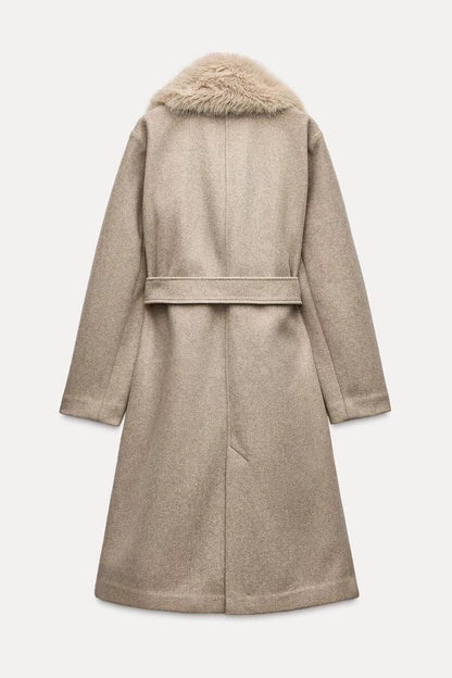 Artificial Fur Belted Trench Coat
