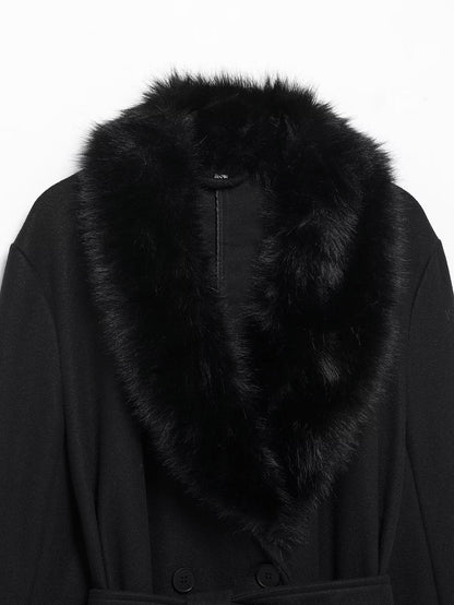Artificial Fur Belted Trench Coat
