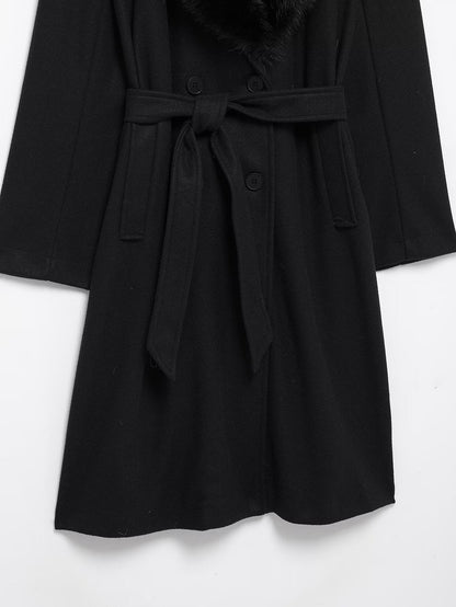 Artificial Fur Belted Trench Coat
