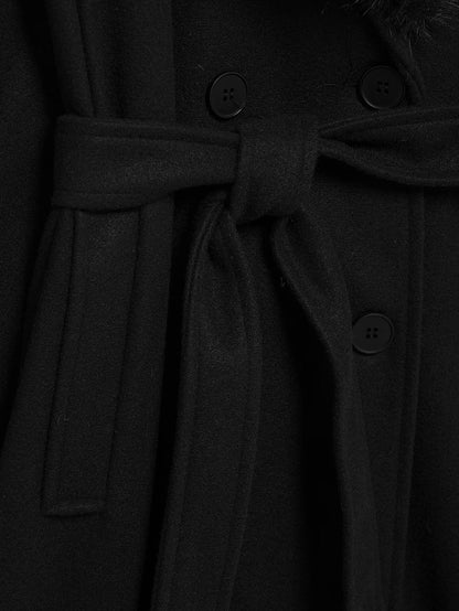 Artificial Fur Belted Trench Coat