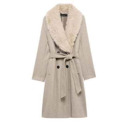 Artificial Fur Belted Trench Coat