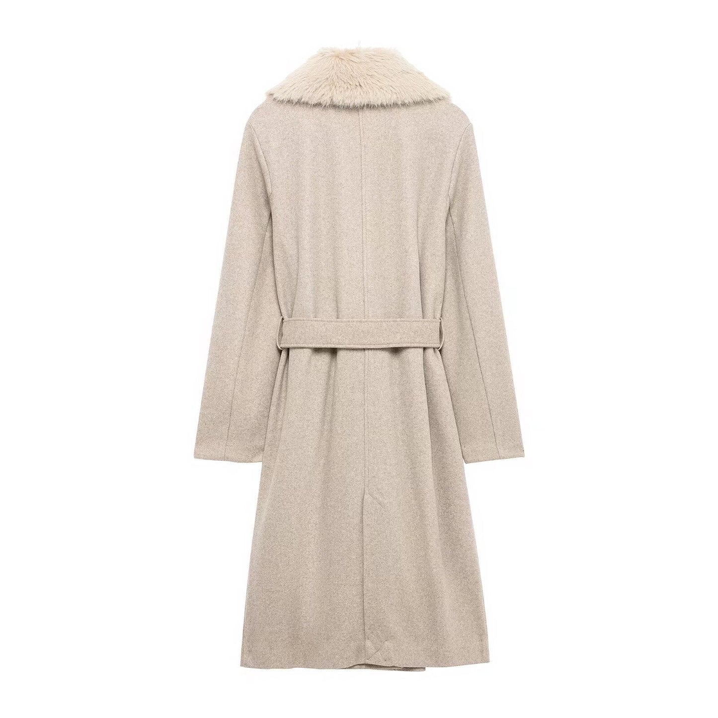 Artificial Fur Belted Trench Coat