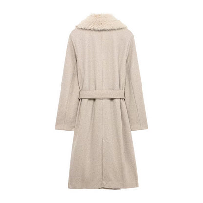Artificial Fur Belted Trench Coat