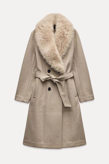 Artificial Fur Belted Trench Coat