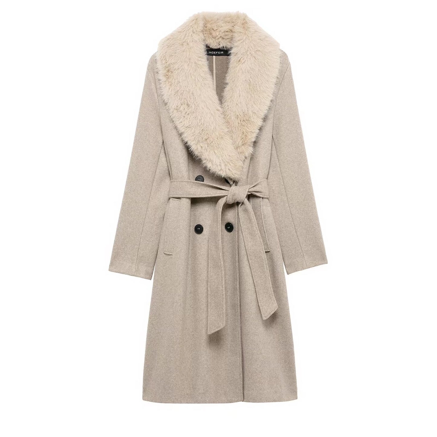 Artificial Fur Belted Trench Coat