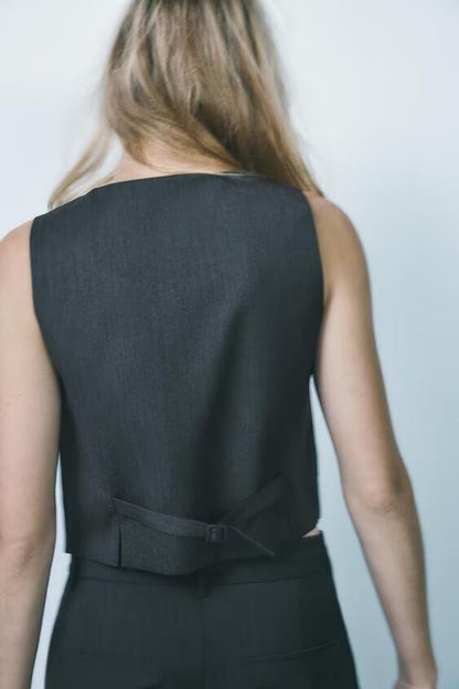 Striped Belted Blazer Vest