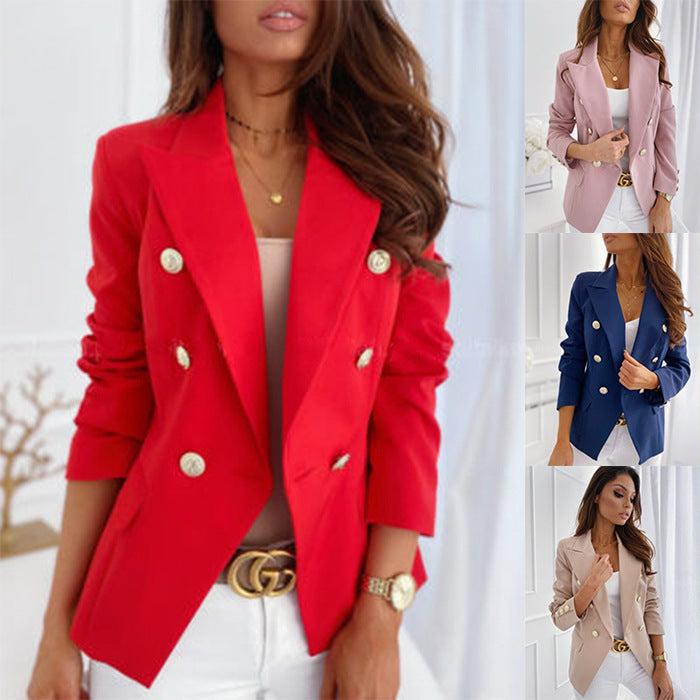 Long Sleeve Double Breasted Solid Blazer