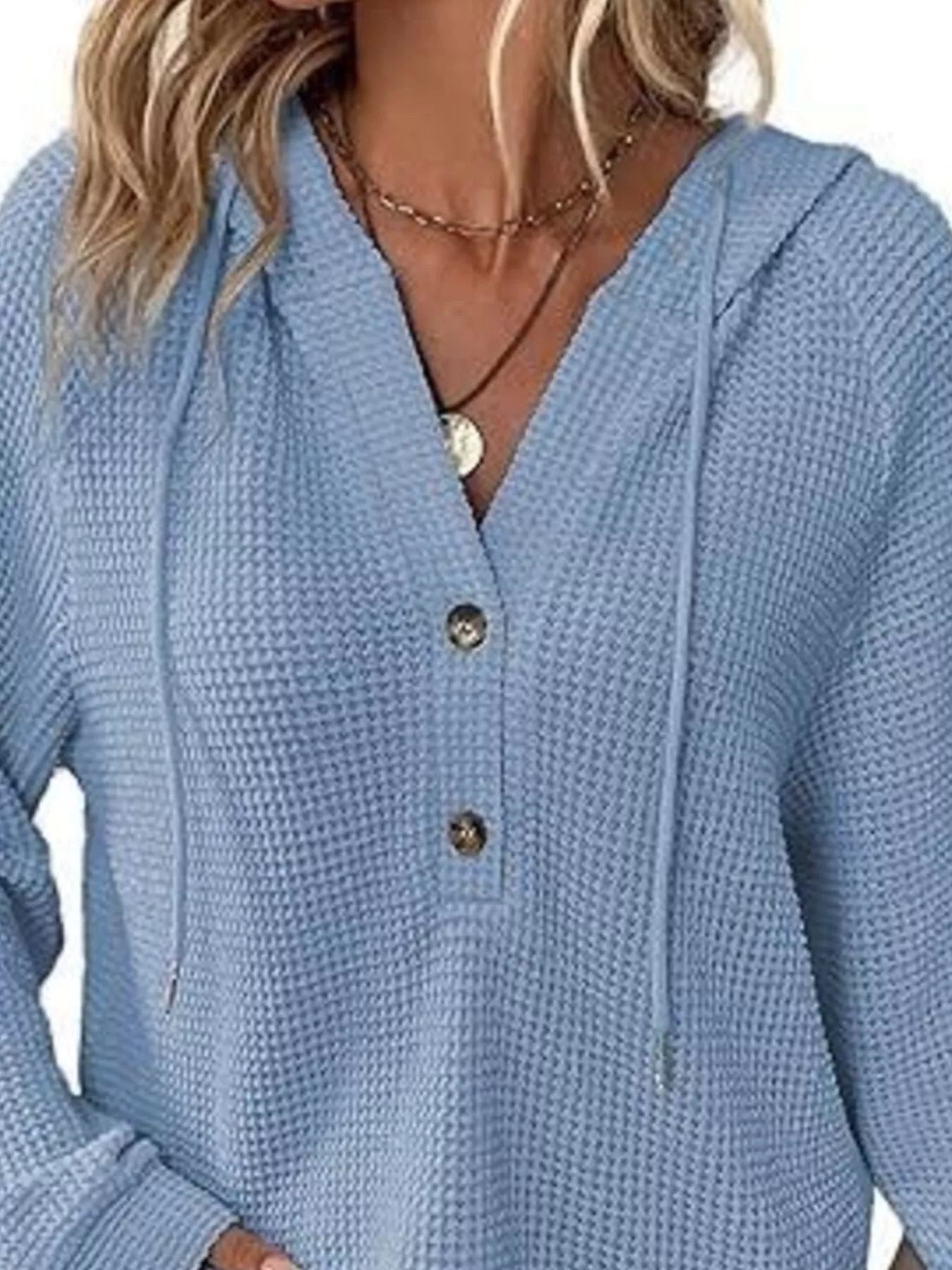 Full Size Waffle Knit Half-Button Hoodie Plus Size
