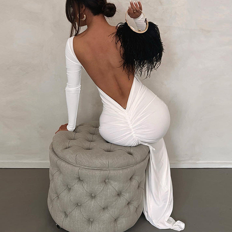 Sexy Backless Solid Color Maxi Dress