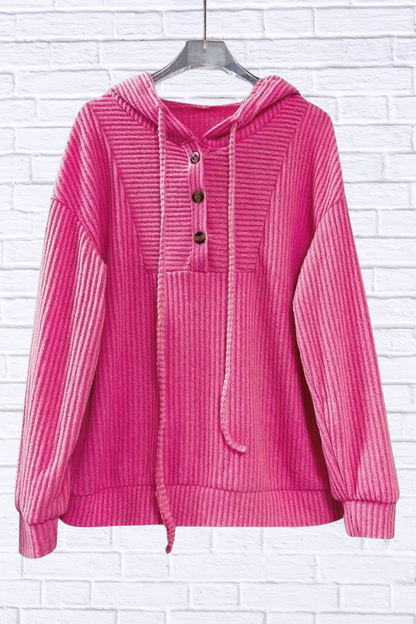 Button-Front Drawstring Hoodie