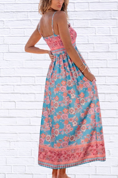 Bohemian Ethnic Print Spaghetti Straps Vacation Maxi Dress for Women
