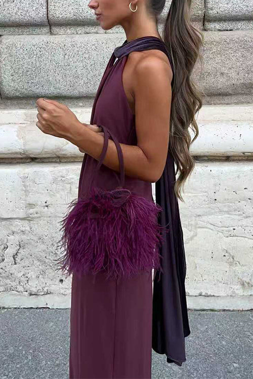 Sleeveless Draped Back Maxi Party Dress