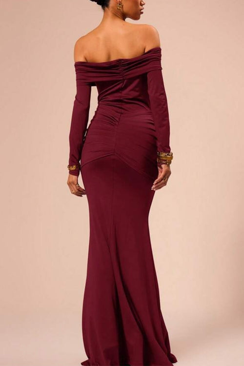 Off Shoulder Knot Front Bodycon Maxi Party Dress