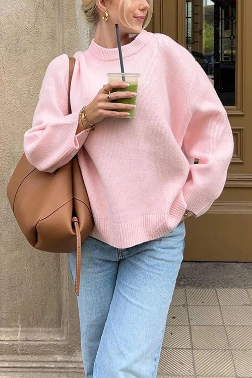 Rosiedress Crewneck Drop Shoulder Oversized Ribbed Knit Sweater