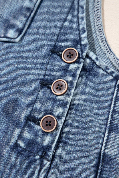 Distressed Bib Pocket Wide Leg Denim Overalls