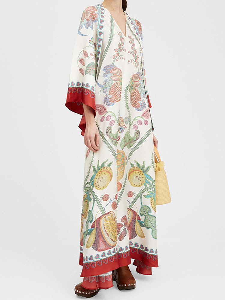 Ethnic Style Printed Stand Collar Dress