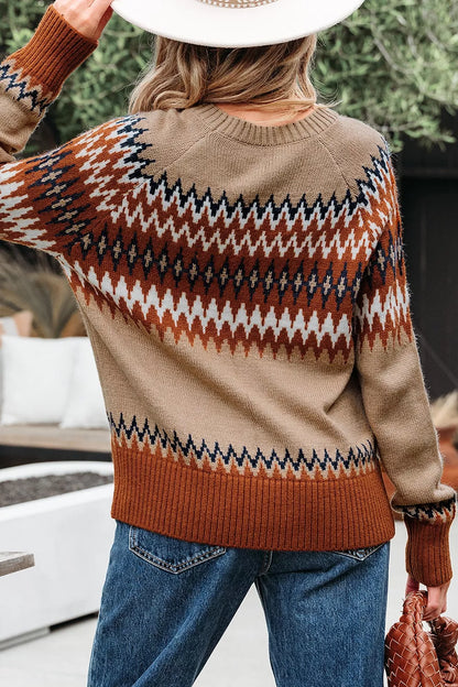Geometric Pattern Long Sleeve Sweater