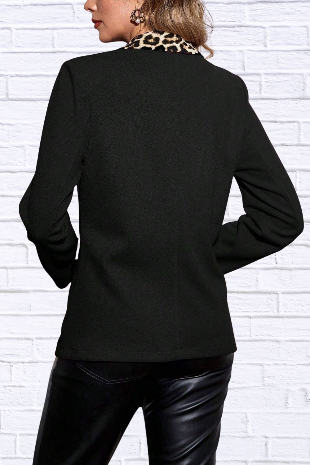 Leopard Lapel Collar Long Sleeve Blazer