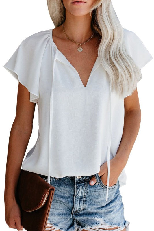 Front Tie Top V-Neck