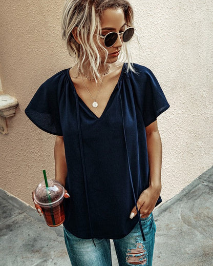 Front Tie Top V-Neck